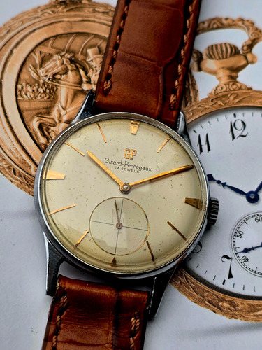 Reloj Pulsera Antiguo Girard Perregaux Marrón Claro Gris Crema
