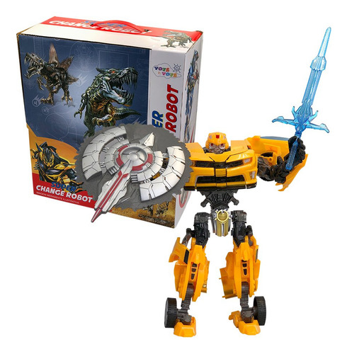 Boneco Super Change Robot Com Espada E Escudo - 2 Em 1