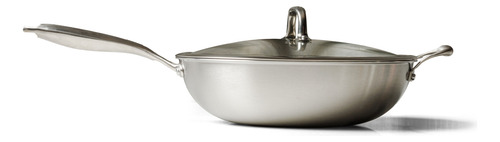 Wok Inox Corpo Triplo 34cm + Tampa De Presente