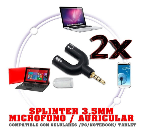 2 Splitter Adaptador 3.5mm Microfono Auricular Celular Pc