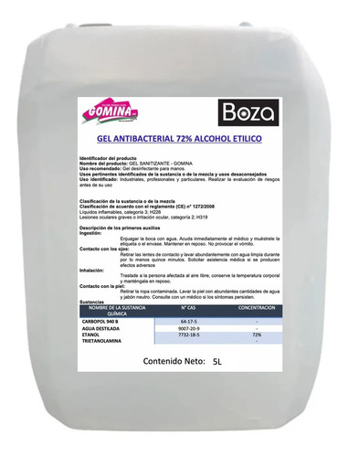 Gel Antibacterial 72% Desinfectante Preventivo 5 L