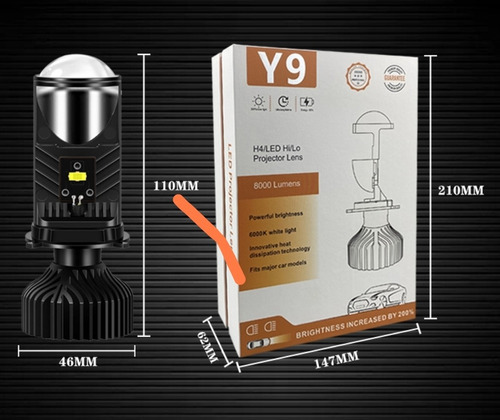Imagen 10 de 10 de Kit Ampolleta Turbo Led Lupa Y9 H4 Premium Calidad Potencia