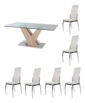 Comprar Juego Comedor Mesa Vanna 200 + 6 Sillas Viena Paris Color Blanco Diseño De La Tela De Las Sillas Cuero Sintetico