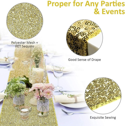 Fgsaeor Black Gold Tablecloth, 12x108inch Sequins Table Runn