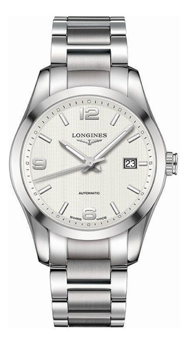 Reloj Pulsera Longines Conquest L2.785.4 Conquest Classic De Cuerpo Color Plateado, Analógico, Para Hombre, Fondo Blanco, Con Correa De Acero Inoxidable Color Plateado, Bisel Color Plateado Y Mariposa