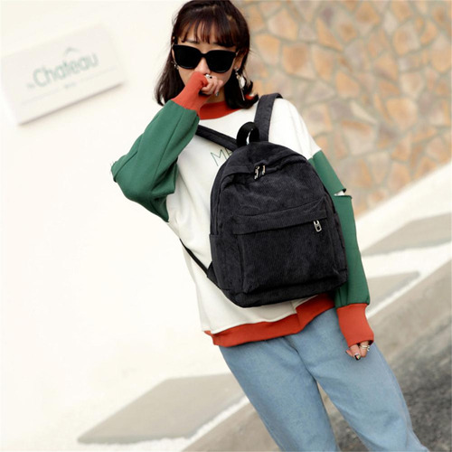 Mochila De Pana Linda A Rayas Informal De Moda Negro