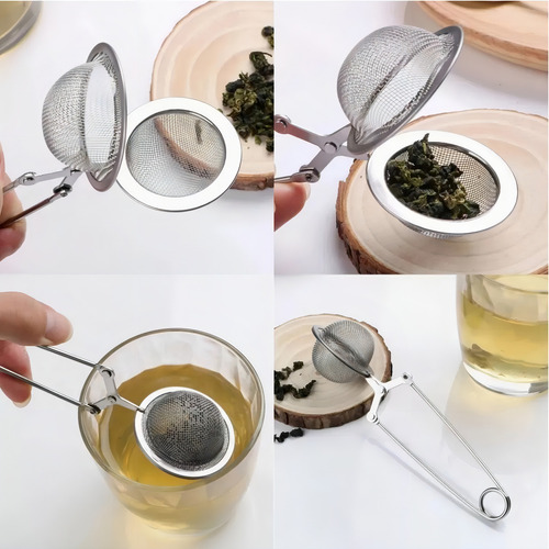 Infusor De Chá Ervas Inox Coador Peneira Bolinha Cabo
