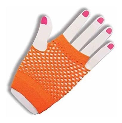 Guantes Sin Dedos De Color Naranja Mallas Muñeca.