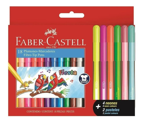Marcador Fibra Faber Castell X18 Fiesta Colores+ Pastel/neon