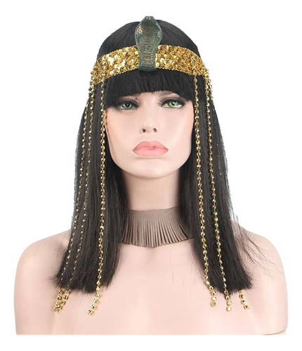 Peluca De Cleopatra Y Cabeza Serpiente Con Borlas Y Cuentas