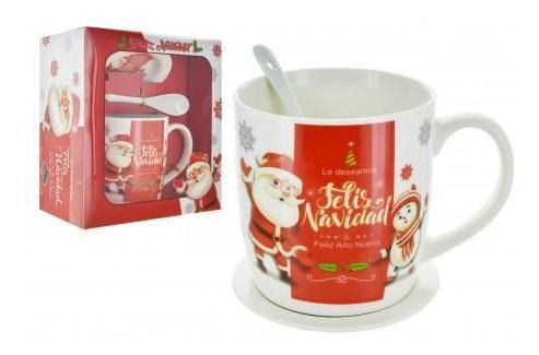 Taza Y Plato 300 Ml Navideño Ceramica