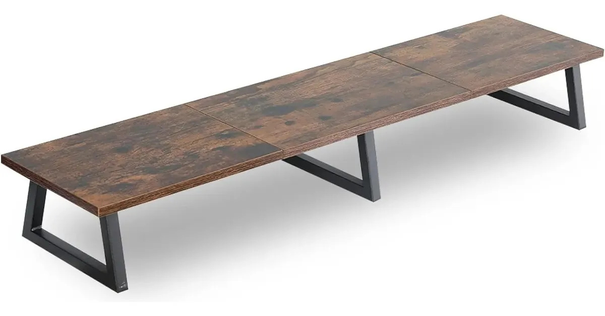 Soporte Elevador para 2 Monitores Teamix de 42 Pulgadas, en Acero y Madera Marrón