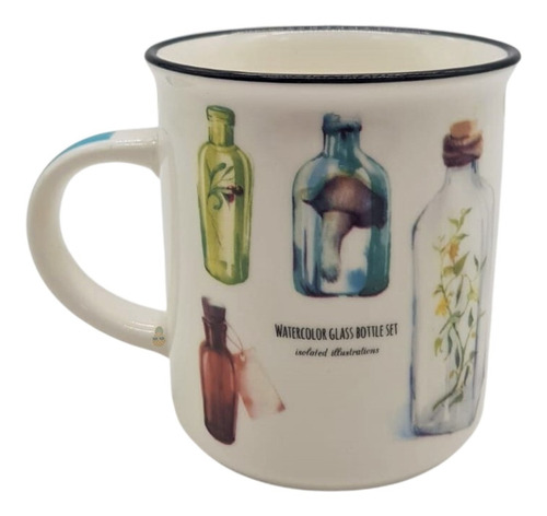 Taza Cerámica Esmaltada Decorada Diseños Vintage 