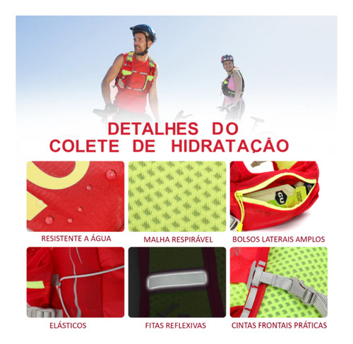 Mochila Colete Corrida Hidratação Caminhada Trilha Com Refil Vermelho G Lisa