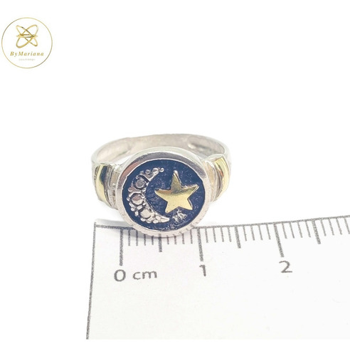 Imagen 4 de 6 de Anillo Plata Y Oro Luna Y Estrella