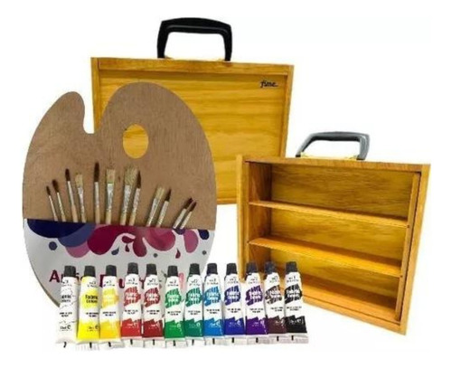 Kit De Pintura 12 Oleos Colores Bastidores Accesorios