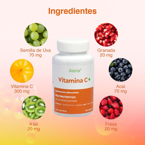 Vitamina C De 120 Cápsulas Con Açaí, Fresa, Semilla De Uva, Sabor Sin sabor