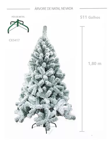 Árvore De Natal Nevada Verde 1,80m Pés De Metal 511 Galhos
