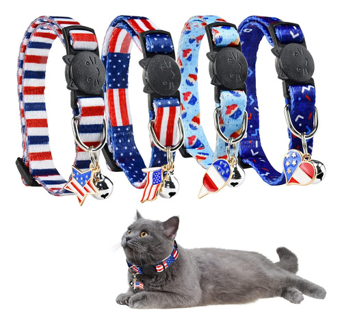 4 Collares Ajustables Para Gatos Del Dia De La Independencia