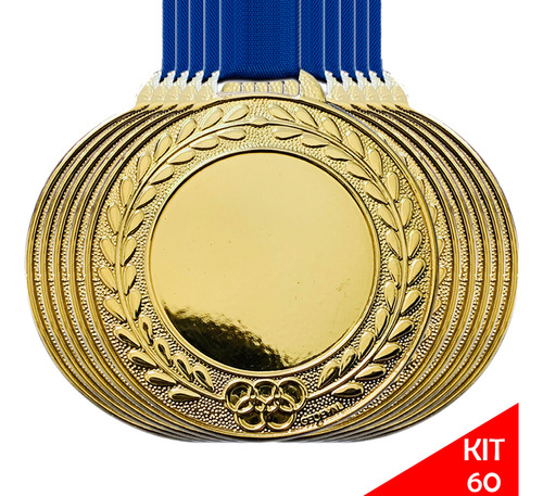 Kit 60 Medalhas Personalizáveis Grande Centro Liso Ø55mm Cor Bronze