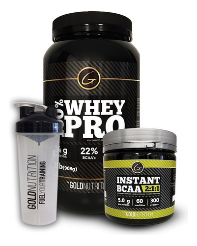 Pack Proteina - Whey Pro 2 Lb + Bcaa 300g + Shaker Sabor Vainilla + Sin Sabor