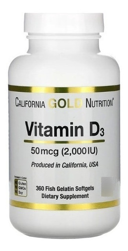Vitamina D3, 2000 UI, 50 mcg, 360 cápsulas blandas importadas