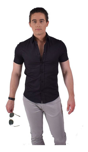 camisa manga curta masculina preta