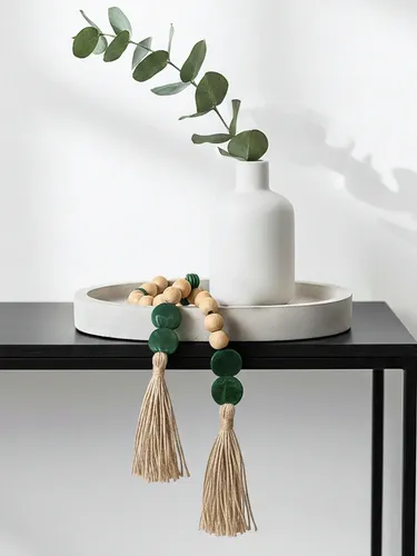 Colar De Mesa Decorativo Madeira Natural E Pedras Boho Chic