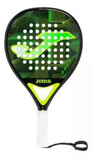 Paleta de padel Joma Open 2024 color negro con verde flúor marco de carbono caras de fibra de vidrio pala paddle eva soft forma lágrima