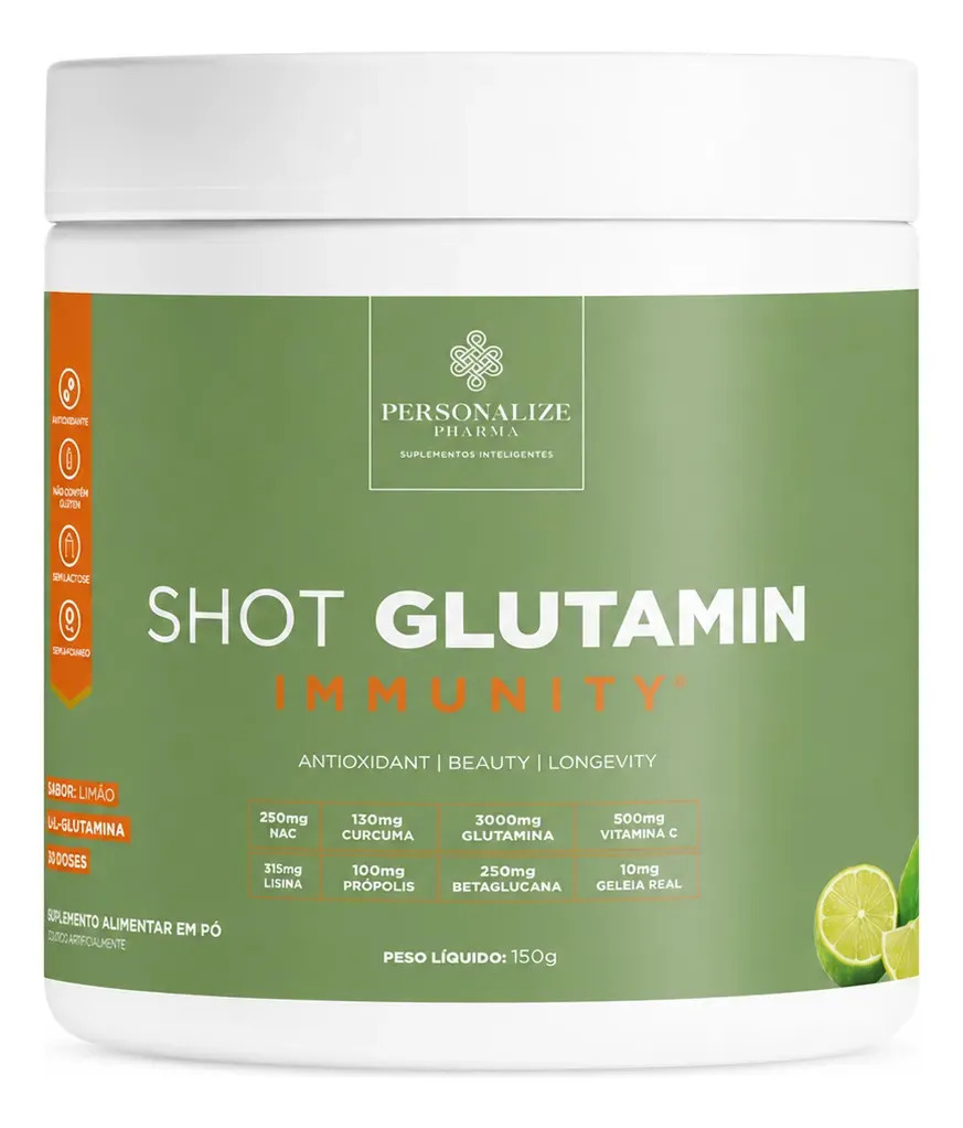 Shot Matinal Glutamin Immunity Limão com NAC e 3g de L-Glutamina, 150g