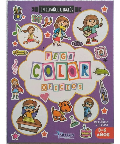 Libro Infantilcolorear Stickers Pega Color Oficios