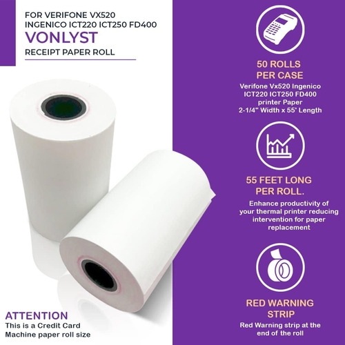 Rollo De Papel Térmico 2 1/4 X 55 Verifone Vx520 Ingen...