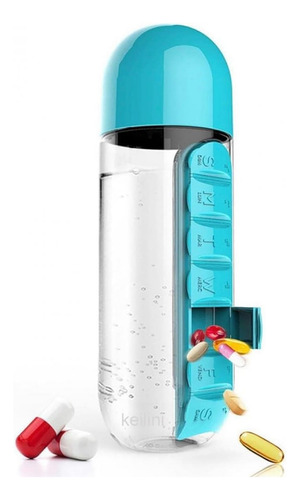 Packx2 Botella De Agua Con Organizador Pastillero 600ml