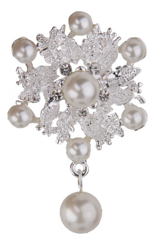 Mujeres Plata Faux Perla Flor Broche Diamante Cristal Boda