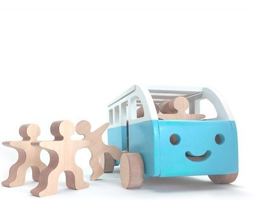 Auto Minivan En Madera Con 10 Figuras Didáctico