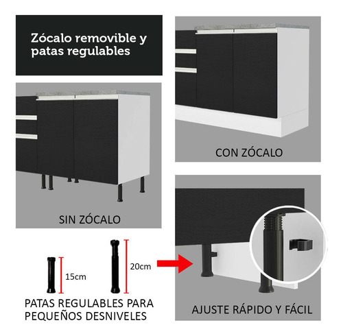 Madesa Glamy 180007 C Armá Balcão S Tamp Bp para cocina completa, color blanco/negro