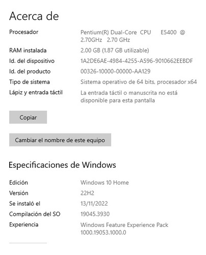 Cpu Hp Pro Windows 10 E5400