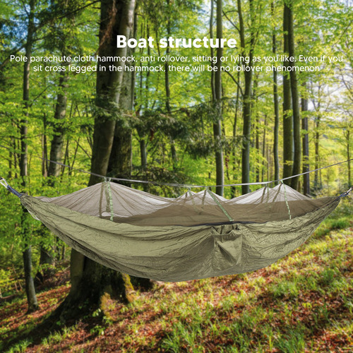 Hamaca De Camping Con Red 210t Nylon Para Viajes Ourdoor Verde Musgo