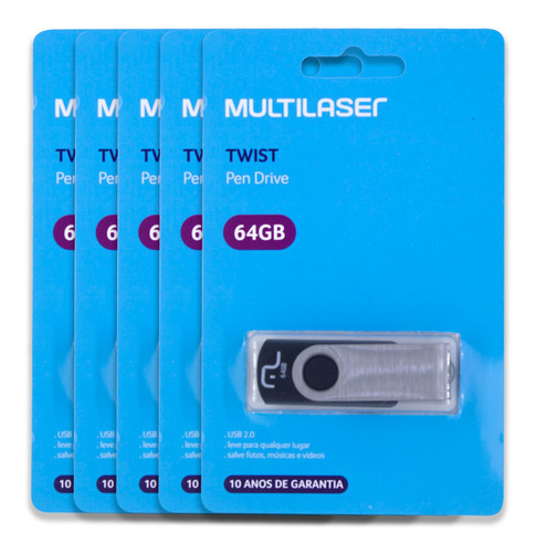 Kit 5 Pen Drives 64 Gb Twist 2 - Pd590 Preto - Multilaser