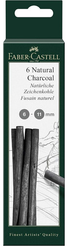 Faber Castell 6 Carboncillos Natural Pitt 6-11mm Trazo Negro