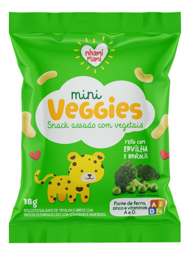 Biscoito de Arroz Nhami Mami Mini Veggies ervilha e brócolis sem glúten 18 g