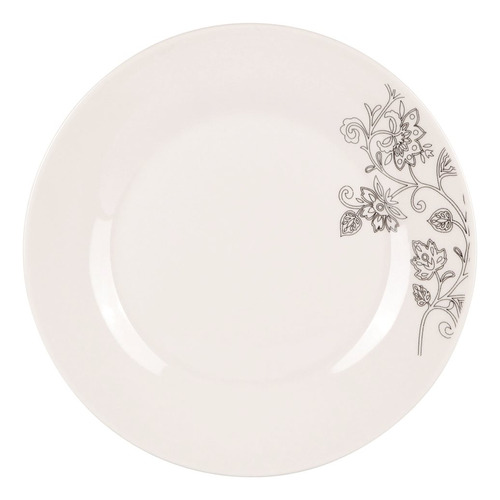 Set X 12 Plato Llano Porcelana 23cm Hojas Grises