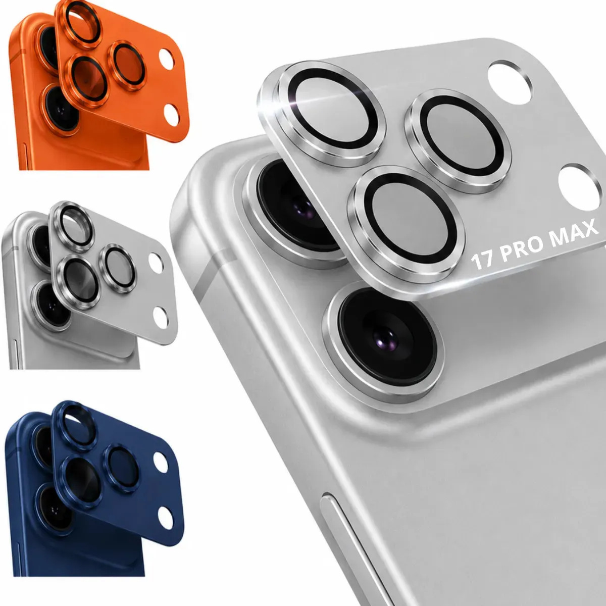 Película Para iPhone 17 Pro Max Proteção De Lente Câmera Alumínio e Vidro 9H ​Qualidade Premium 4k 17 PRO MAX PRATA