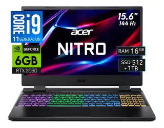 Acer Nitro 5 Core I9 11va 16gb 1tb+512ssd Rtx3060 15.6 144hz