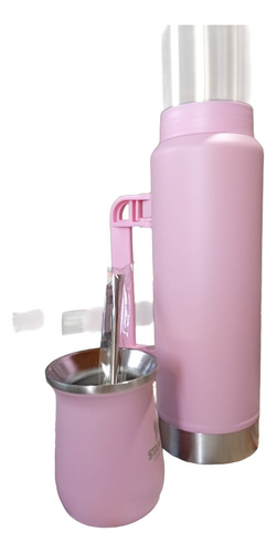 Termo Heinze 1.2l + Mate 360 Ml Simil St (calidad Premiun) Rosa Claro