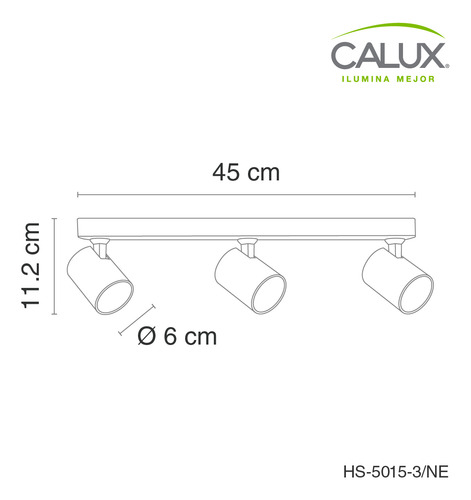 Lampara De Techo De 3 Luces Color Negro, Hs-5015-3/ne, Calux Color Negro