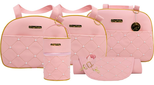 Kit De Bolsas Média Mãe Bebê Saída Maternidade Menina Menino Cor Rosa-bebê Pérola 801924