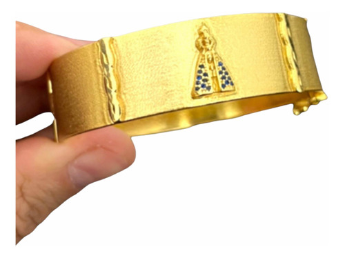 Bracelete 15mm Grosso Nossa Senhora Banhado A Ouro 18k Luxo