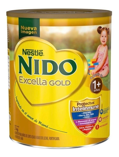 Leche de fórmula en polvo Nestlé Nido Excella Gold en lata de 1 de 2kg - 12 meses a 3 años