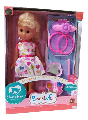 Muñeca Con Accesorios Pulseras Peine Sweet Doll 29cm